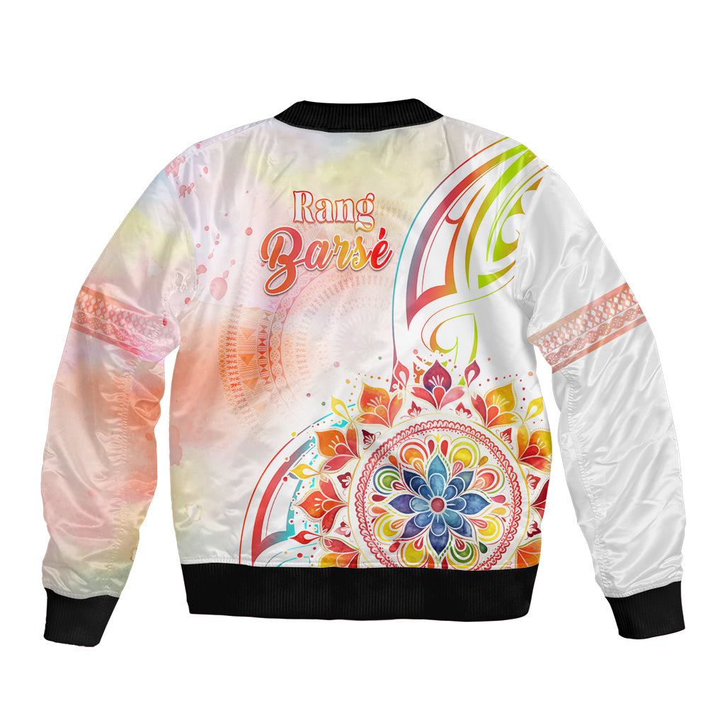 Happy Holi Festival Bomber Jacket Rangoli With Polynesian Pattern LT05 - Polynesian Pride