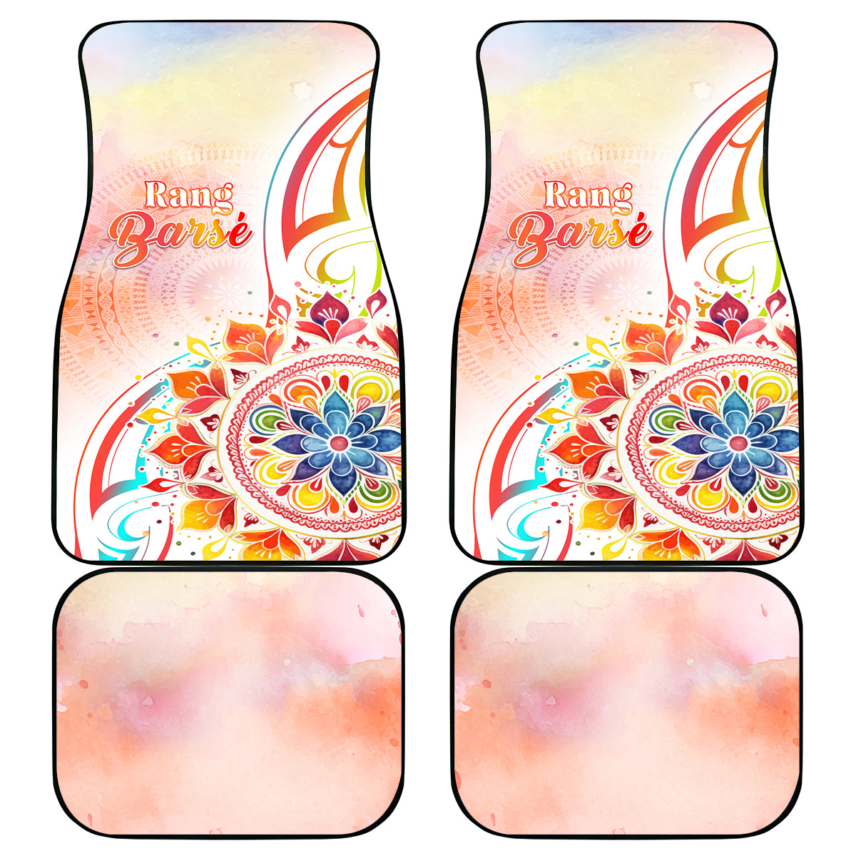 Happy Holi Festival Car Mats Rangoli With Polynesian Pattern LT05 - Polynesian Pride