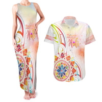 Happy Holi Festival Couples Matching Tank Maxi Dress and Hawaiian Shirt Rangoli With Polynesian Pattern LT05 White - Polynesian Pride