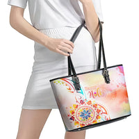 Happy Holi Festival Leather Tote Bag Rangoli With Polynesian Pattern LT05 - Polynesian Pride