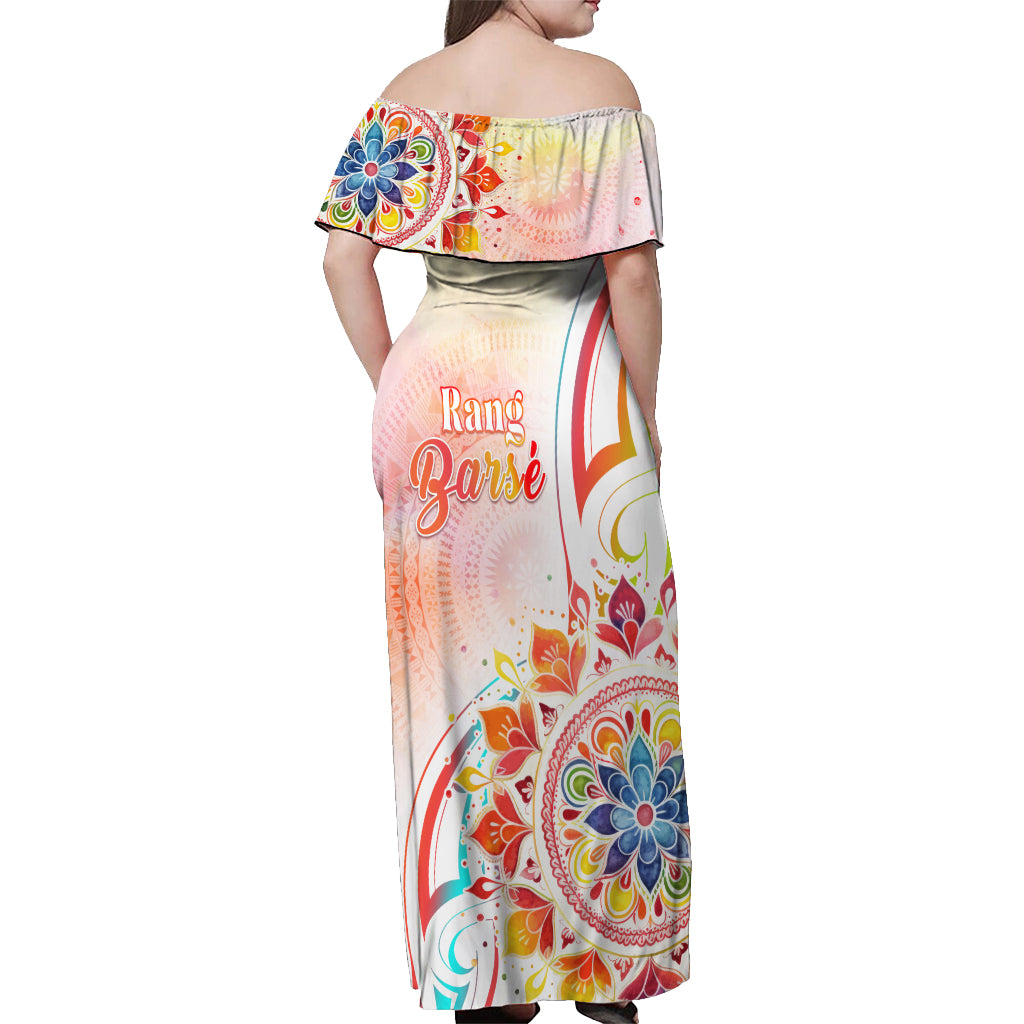 Happy Holi Festival Off Shoulder Maxi Dress Rangoli With Polynesian Pattern LT05 - Polynesian Pride