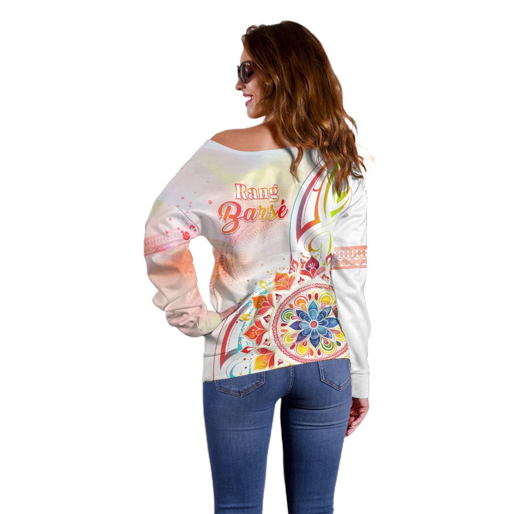 Happy Holi Festival Off Shoulder Sweater Rangoli With Polynesian Pattern LT05 - Polynesian Pride
