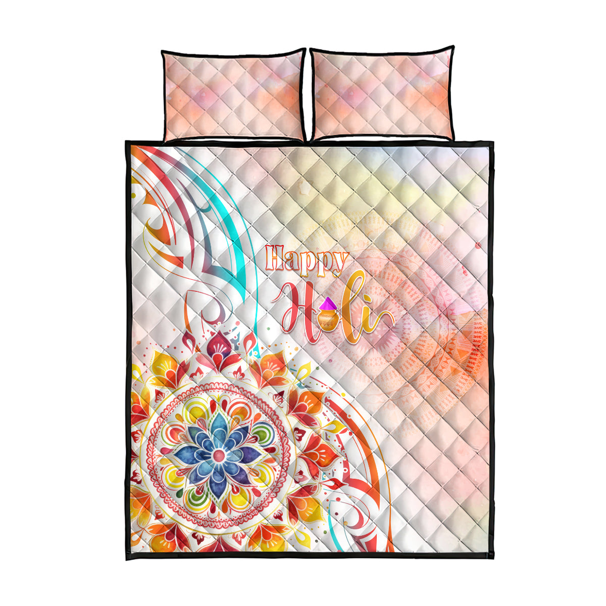 Happy Holi Festival Quilt Bed Set Rangoli With Polynesian Pattern LT05 - Polynesian Pride