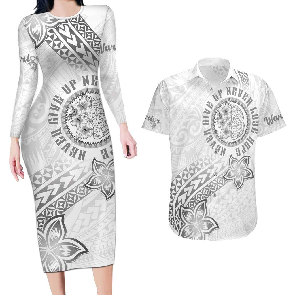 Brain Cancer Warrior Couples Matching Long Sleeve Bodycon Dress and Hawaiian Shirt Never Give Up