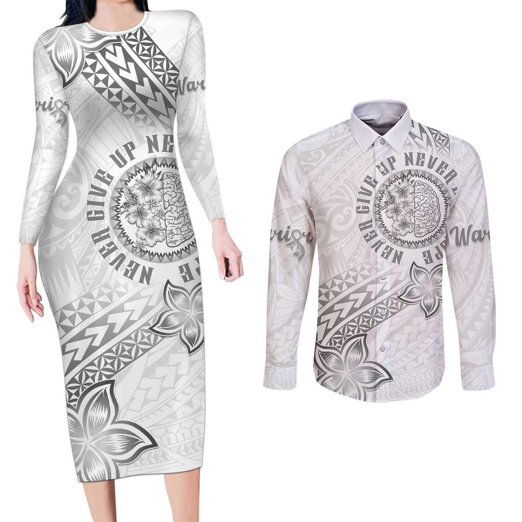 Brain Cancer Warrior Couples Matching Long Sleeve Bodycon Dress and Long Sleeve Button Shirt Never Give Up