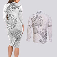 Brain Cancer Warrior Couples Matching Long Sleeve Bodycon Dress and Long Sleeve Button Shirt Never Give Up