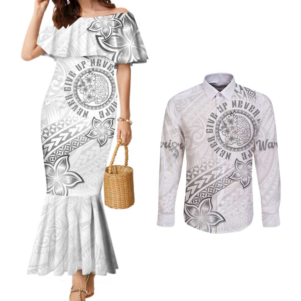 Brain Cancer Warrior Couples Matching Mermaid Dress and Long Sleeve Button Shirt Never Give Up