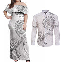 Brain Cancer Warrior Couples Matching Off Shoulder Maxi Dress and Long Sleeve Button Shirt Never Give Up
