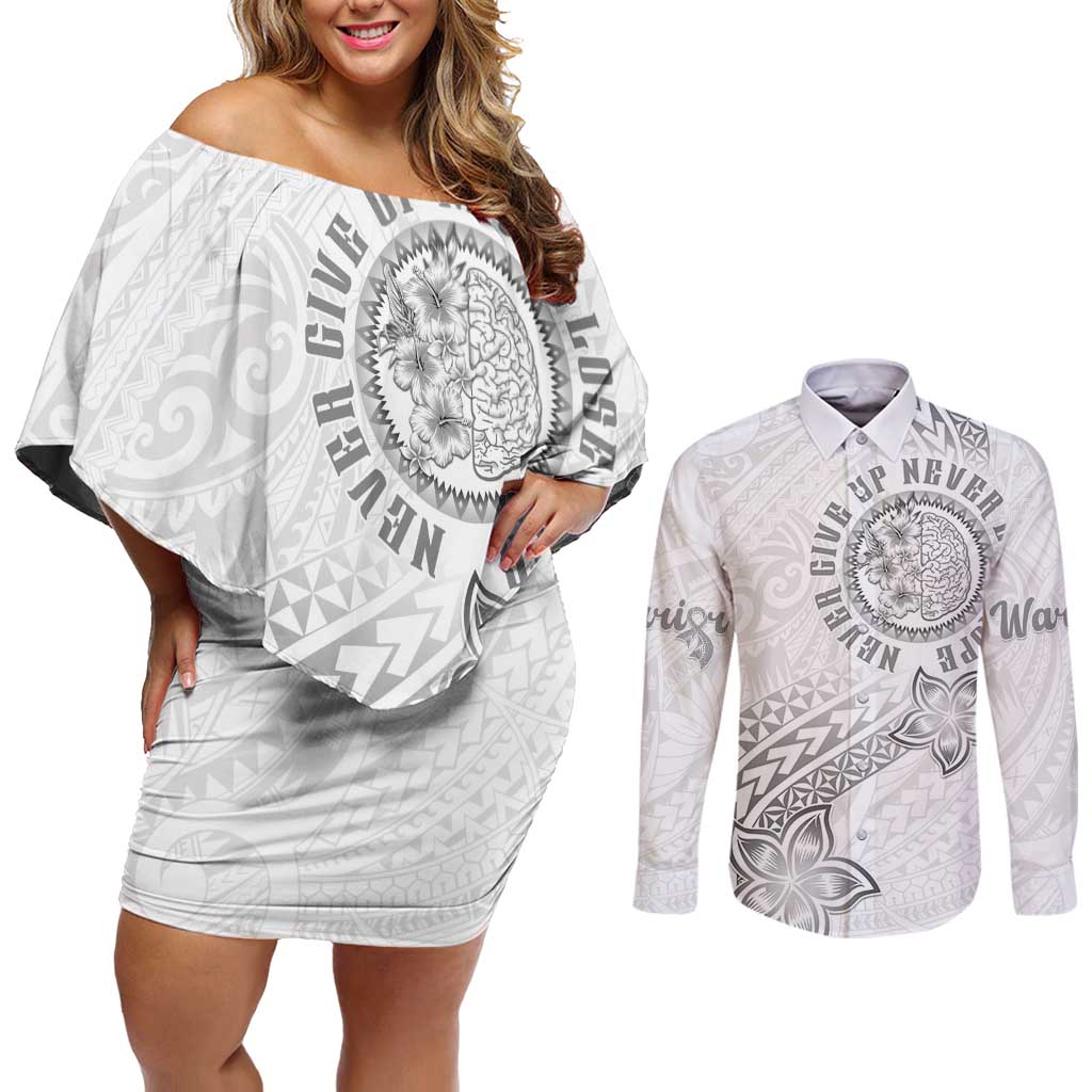 Brain Cancer Warrior Couples Matching Off Shoulder Short Dress and Long Sleeve Button Shirt Never Give Up