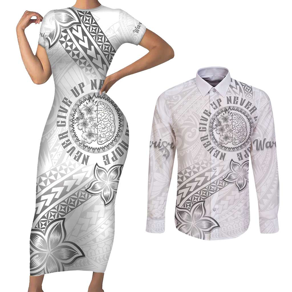 Brain Cancer Warrior Couples Matching Short Sleeve Bodycon Dress and Long Sleeve Button Shirt Never Give Up