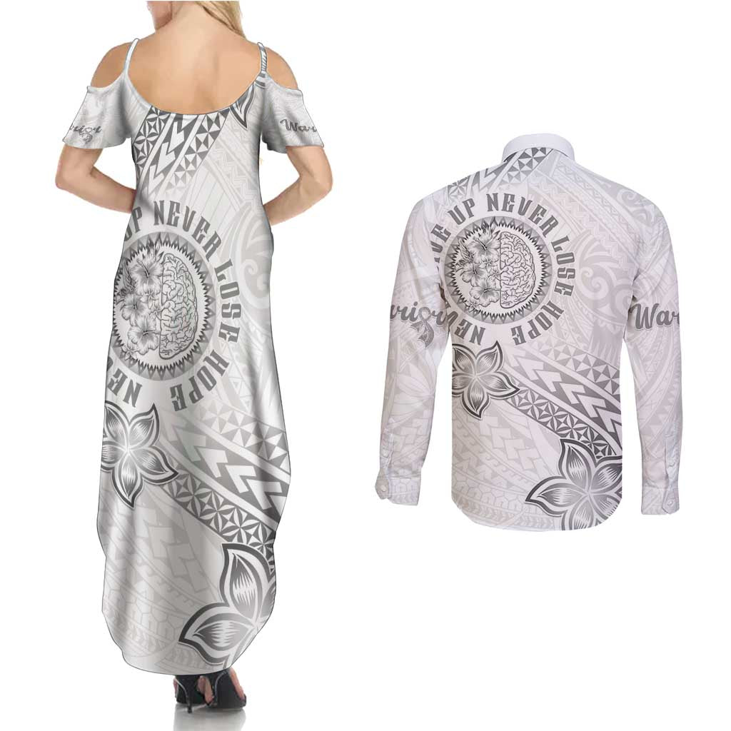 Brain Cancer Warrior Couples Matching Summer Maxi Dress and Long Sleeve Button Shirt Never Give Up LT05 - Polynesian Pride