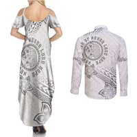 Brain Cancer Warrior Couples Matching Summer Maxi Dress and Long Sleeve Button Shirt Never Give Up LT05 - Polynesian Pride