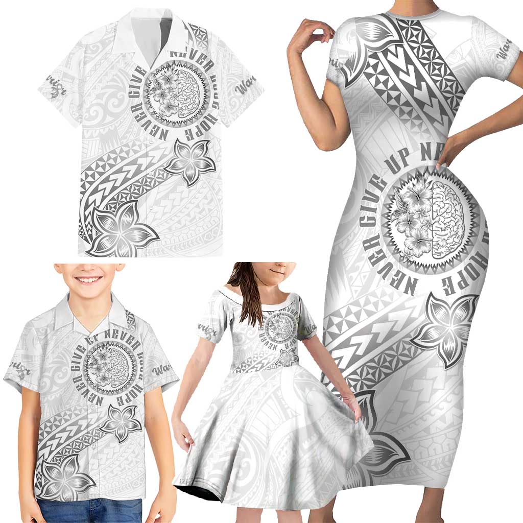 Brain Cancer Warrior Family Matching Short Sleeve Bodycon Dress and Hawaiian Shirt Never Give Up