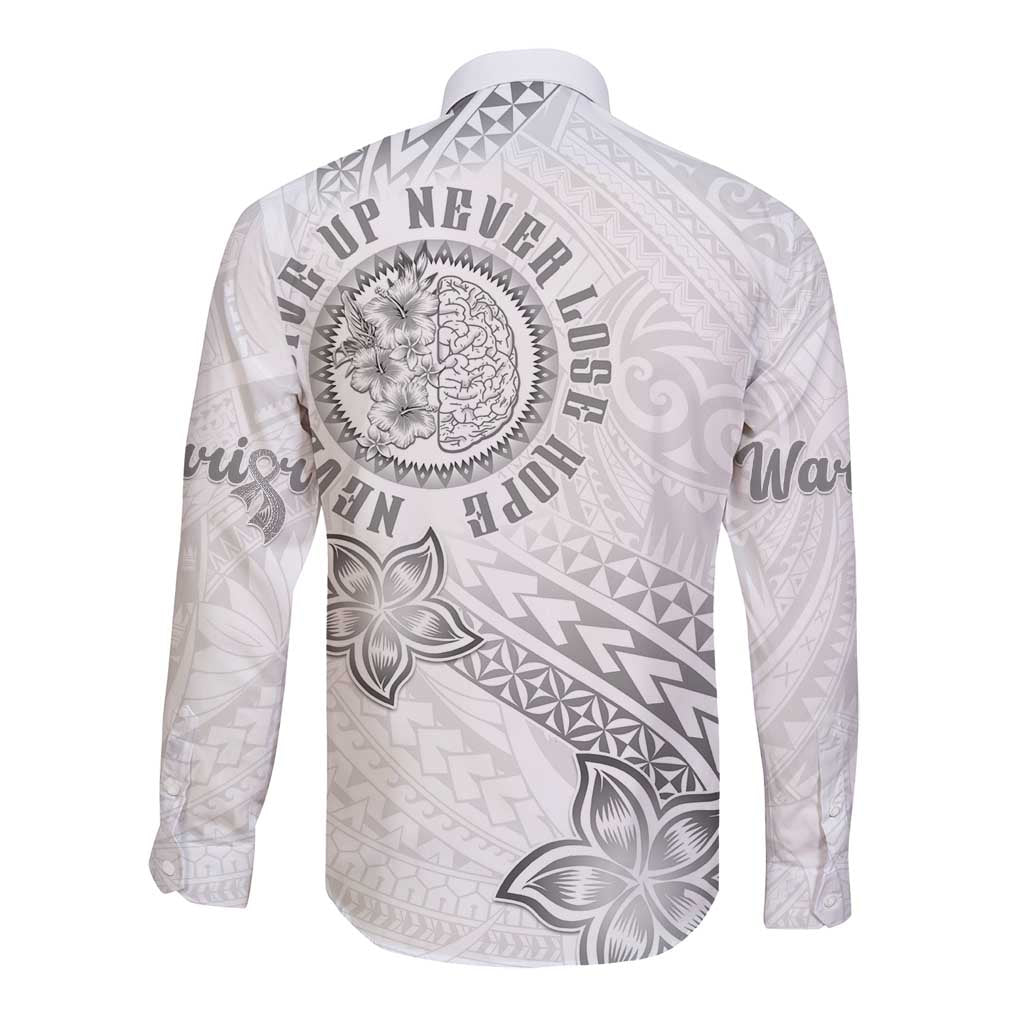 Brain Cancer Warrior Long Sleeve Button Shirt Never Give Up