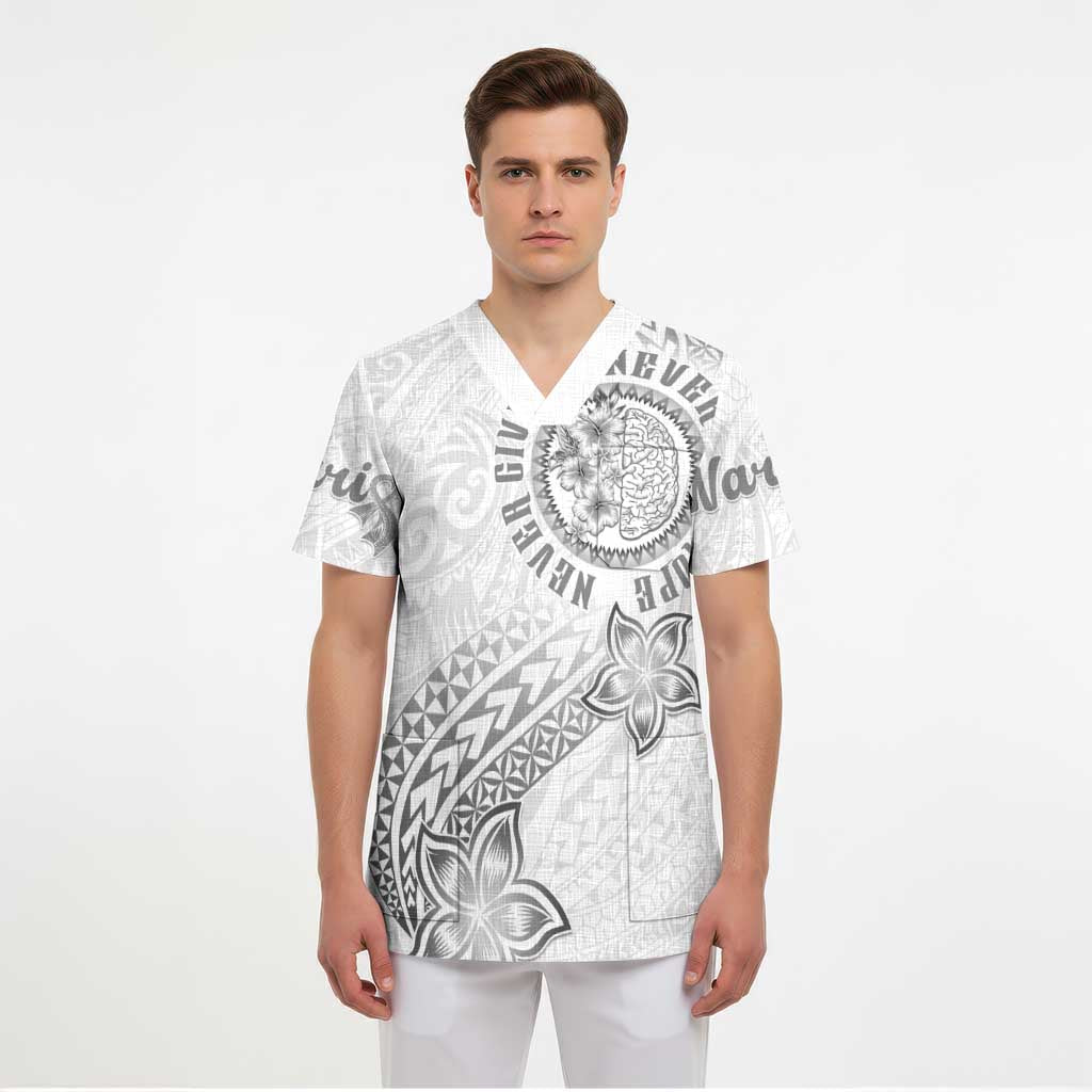 Brain Cancer Warrior Scrub Top Never Give Up - Polynesian Pride