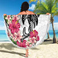 White Polynesian Hammerhead Shark Tribal Pattern Beach Blanket