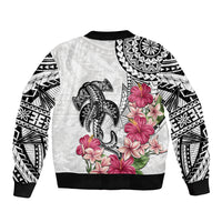 White Polynesian Hammerhead Shark Tribal Pattern Bomber Jacket