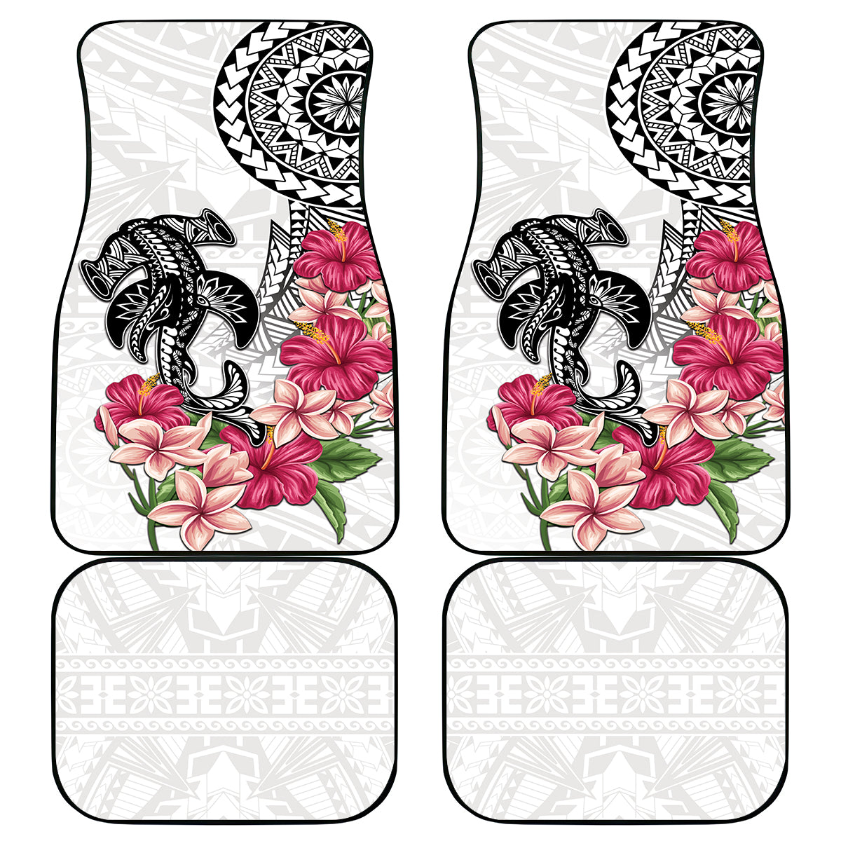 White Polynesian Hammerhead Shark Tribal Pattern Car Mats