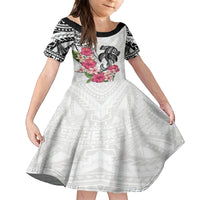 White Polynesian Hammerhead Shark Tribal Pattern Family Matching Long Sleeve Bodycon Dress and Hawaiian Shirt LT05 Daughter's Dress White - Polynesian Pride
