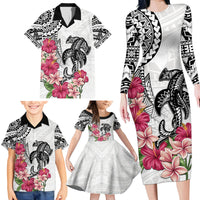 White Polynesian Hammerhead Shark Tribal Pattern Family Matching Long Sleeve Bodycon Dress and Hawaiian Shirt LT05 - Polynesian Pride