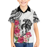 White Polynesian Hammerhead Shark Tribal Pattern Family Matching Long Sleeve Bodycon Dress and Hawaiian Shirt LT05 Son's Shirt White - Polynesian Pride