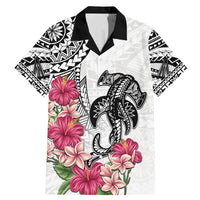 White Polynesian Hammerhead Shark Tribal Pattern Family Matching Mermaid Dress and Hawaiian Shirt