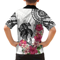 White Polynesian Hammerhead Shark Tribal Pattern Family Matching Short Sleeve Bodycon Dress and Hawaiian Shirt