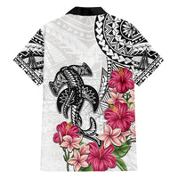 White Polynesian Hammerhead Shark Tribal Pattern Family Matching Summer Maxi Dress and Hawaiian Shirt