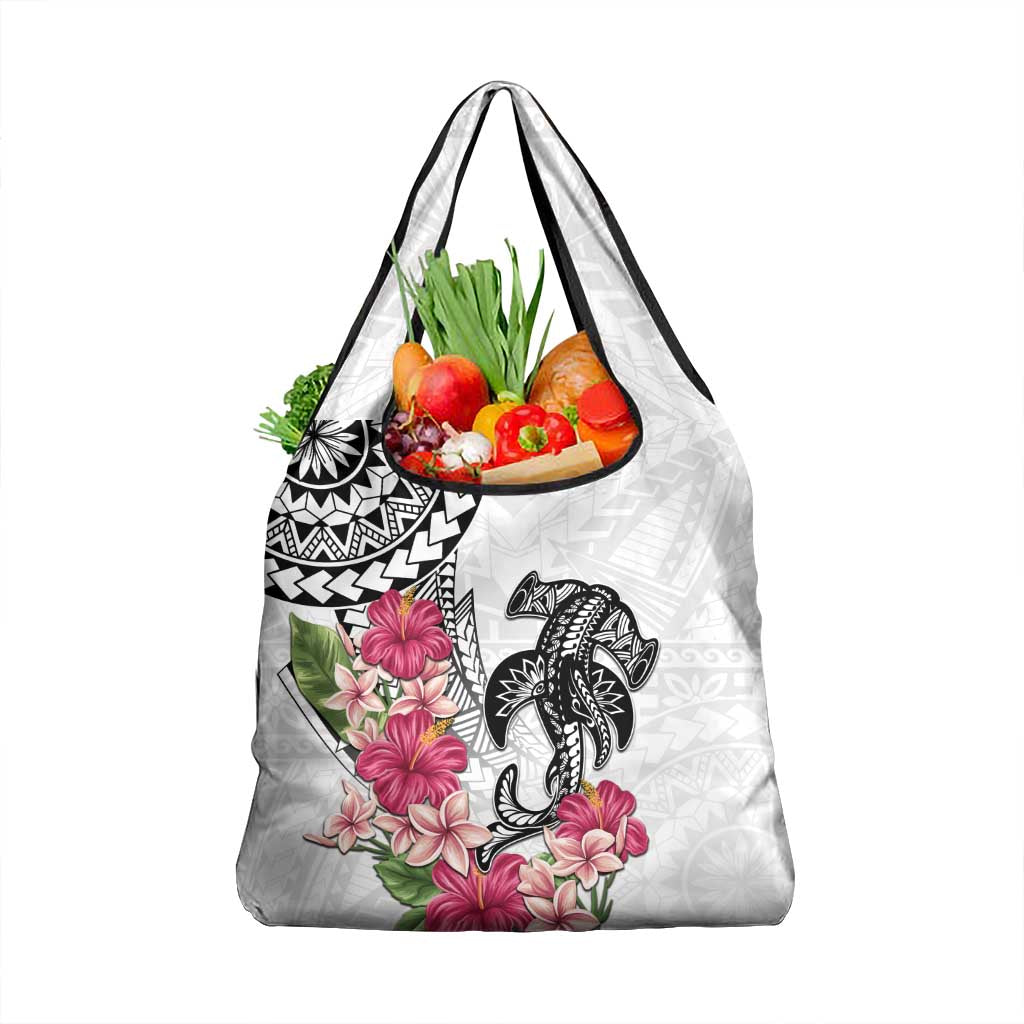 White Polynesian Hammerhead Shark Tribal Pattern Grocery Bag