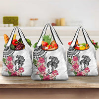 White Polynesian Hammerhead Shark Tribal Pattern Grocery Bag