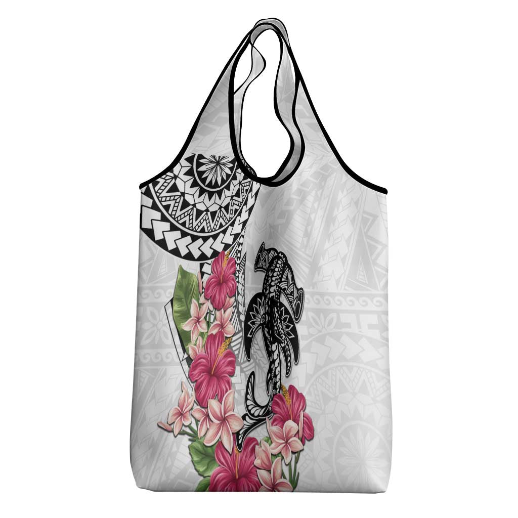 White Polynesian Hammerhead Shark Tribal Pattern Grocery Bag