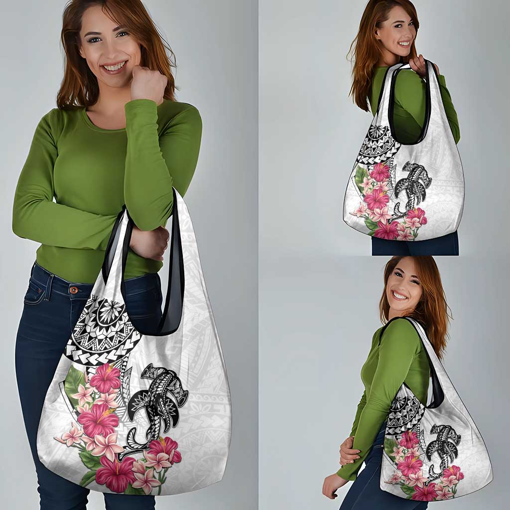 White Polynesian Hammerhead Shark Tribal Pattern Grocery Bag