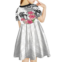 White Polynesian Hammerhead Shark Tribal Pattern Kid Short Sleeve Dress