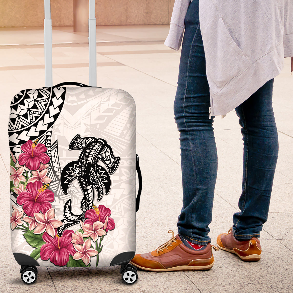 White Polynesian Hammerhead Shark Tribal Pattern Luggage Cover LT05 White - Polynesian Pride