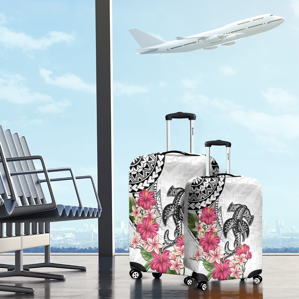White Polynesian Hammerhead Shark Tribal Pattern Luggage Cover LT05 - Polynesian Pride