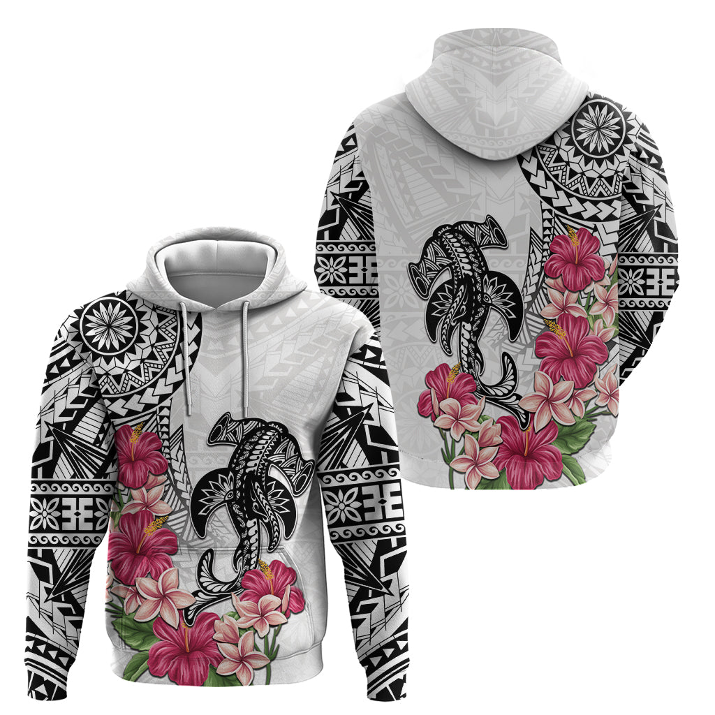 White Polynesian Hammerhead Shark Tribal Pattern Zip Hoodie