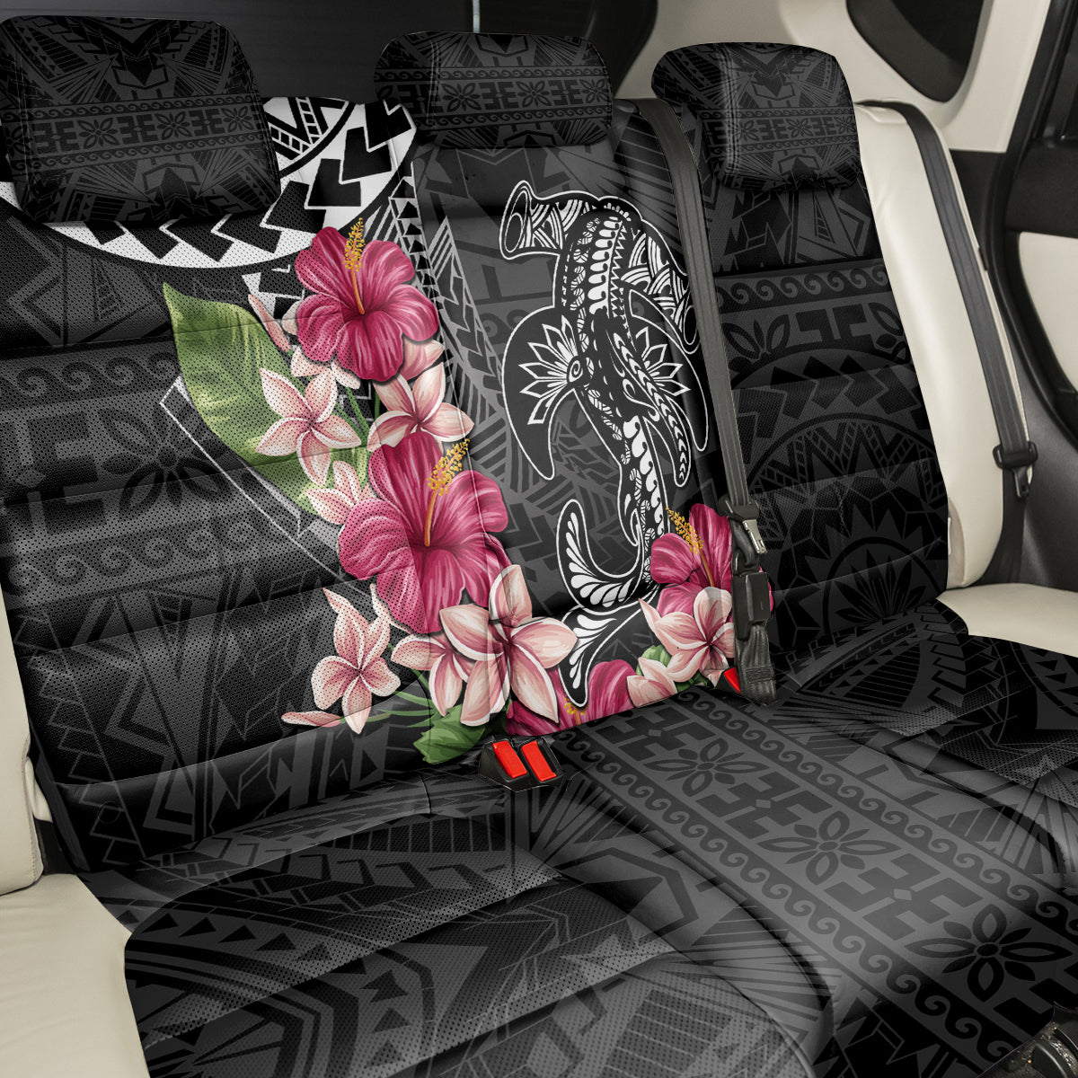Black Polynesian Hammerhead Shark Tribal Pattern Back Car Seat Cover