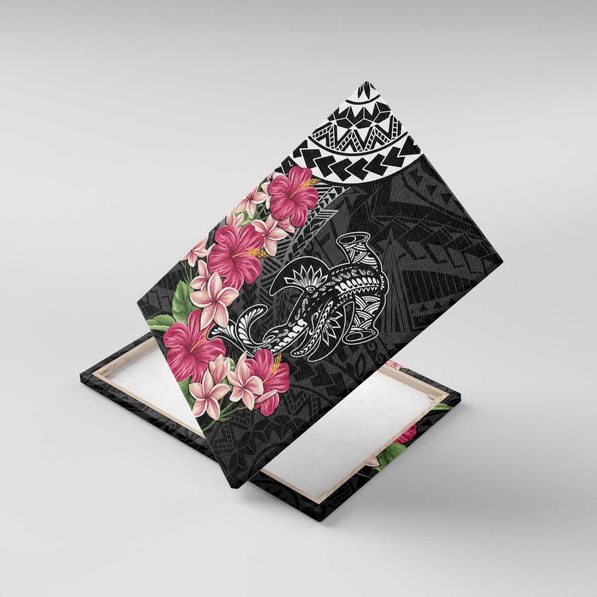 Black Polynesian Hammerhead Shark Tribal Pattern Canvas Wall Art