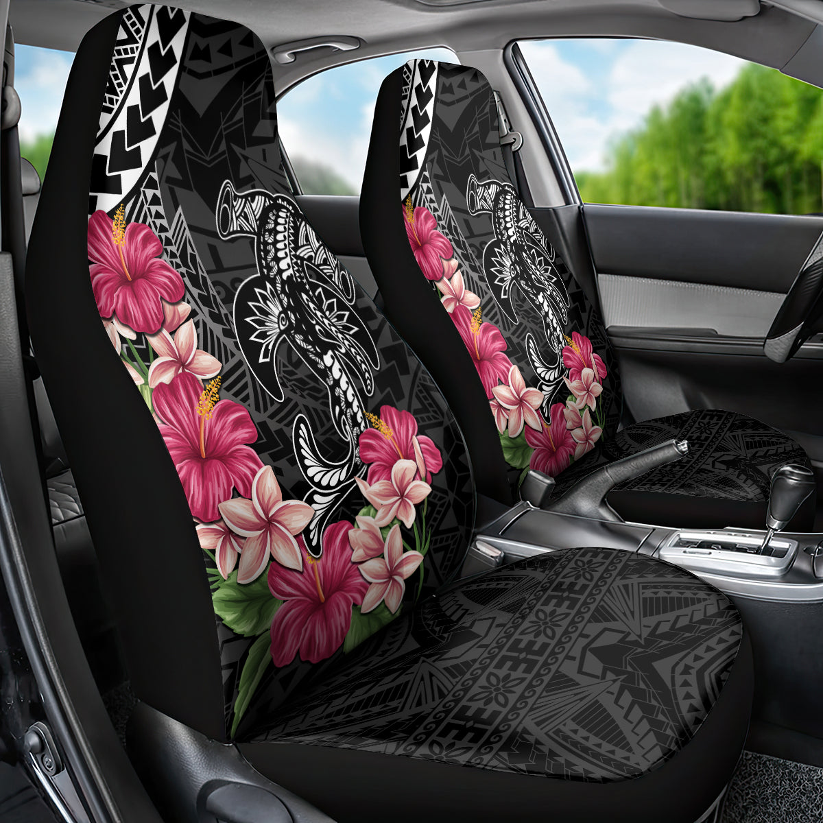 Black Polynesian Hammerhead Shark Tribal Pattern Car Seat Cover
