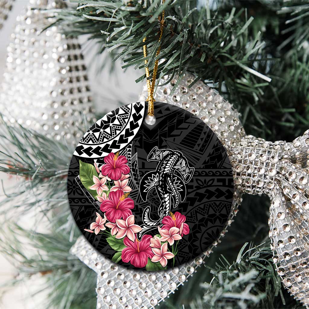 Black Polynesian Hammerhead Shark Tribal Pattern Ceramic Ornament