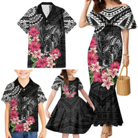 Black Polynesian Hammerhead Shark Tribal Pattern Family Matching Mermaid Dress and Hawaiian Shirt