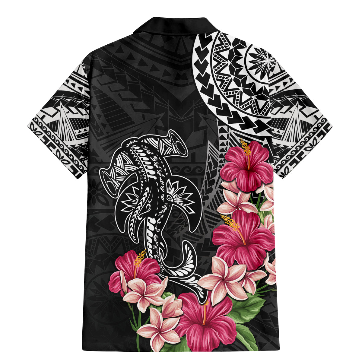 Black Polynesian Hammerhead Shark Tribal Pattern Family Matching Mermaid Dress and Hawaiian Shirt