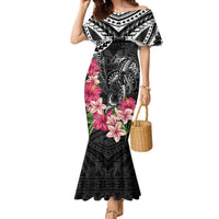 Black Polynesian Hammerhead Shark Tribal Pattern Family Matching Mermaid Dress and Hawaiian Shirt