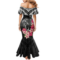 Black Polynesian Hammerhead Shark Tribal Pattern Family Matching Mermaid Dress and Hawaiian Shirt