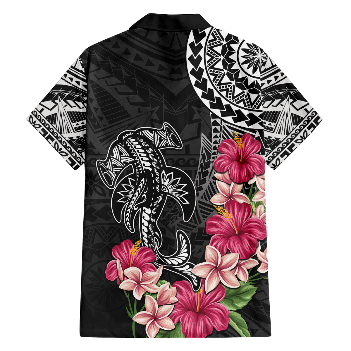 Black Polynesian Hammerhead Shark Tribal Pattern Family Matching Off Shoulder Maxi Dress and Hawaiian Shirt