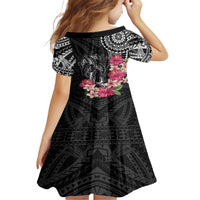 Black Polynesian Hammerhead Shark Tribal Pattern Family Matching Short Sleeve Bodycon Dress and Hawaiian Shirt