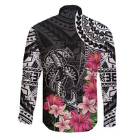 Black Polynesian Hammerhead Shark Tribal Pattern Family Matching Short Sleeve Bodycon Dress and Hawaiian Shirt