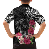 Black Polynesian Hammerhead Shark Tribal Pattern Family Matching Tank Maxi Dress and Hawaiian Shirt