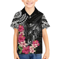 Black Polynesian Hammerhead Shark Tribal Pattern Family Matching Tank Maxi Dress and Hawaiian Shirt