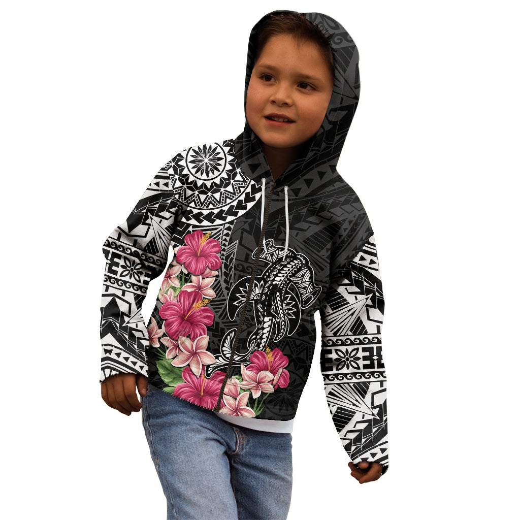 Black Polynesian Hammerhead Shark Tribal Pattern Kid Hoodie LT05 - Polynesian Pride